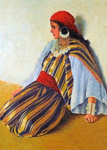 Eine libysche Frau im traditionellen Kleid